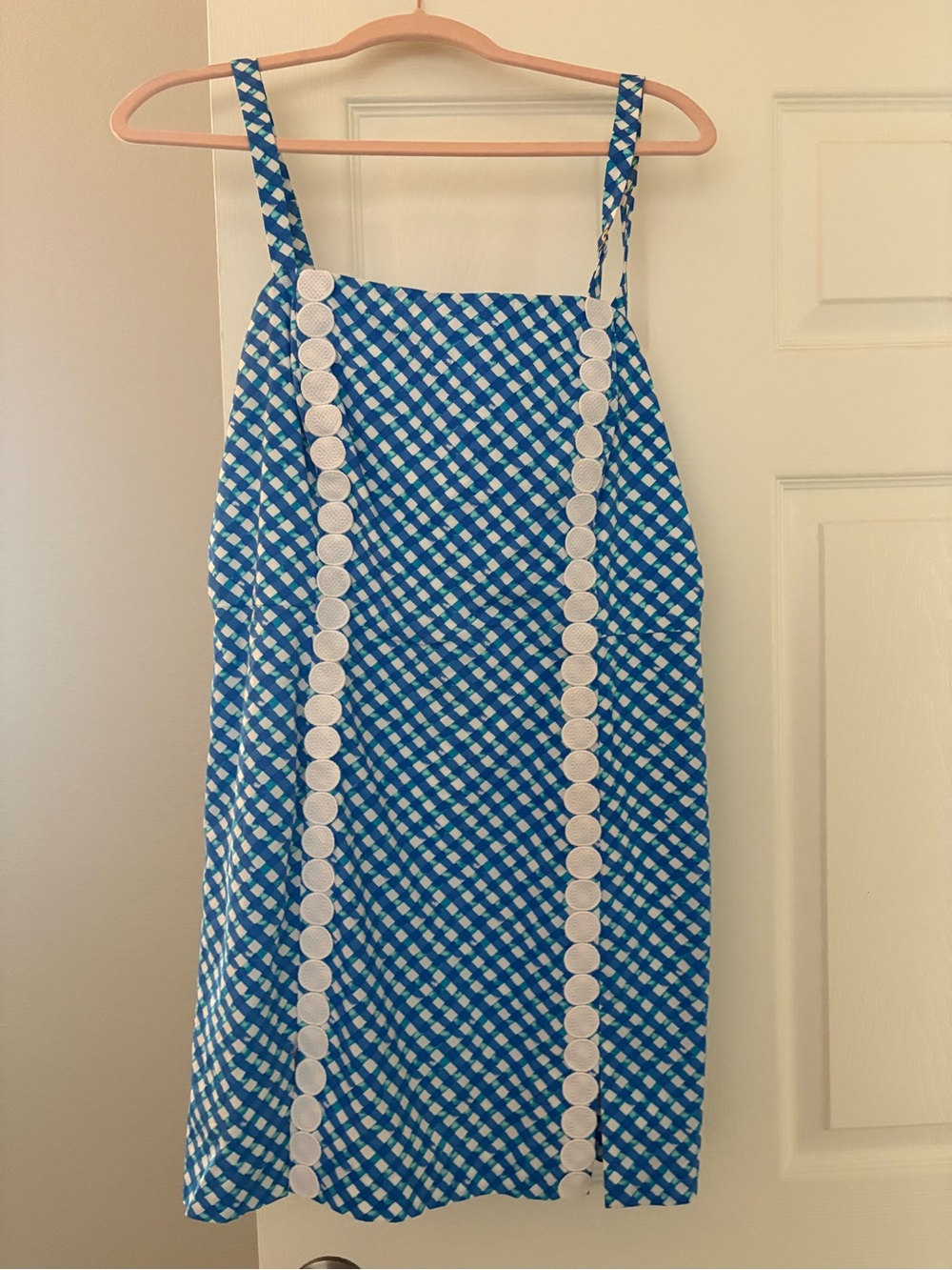 Lilly Pulitzer Blue Checkered Skort Romper with White Trim